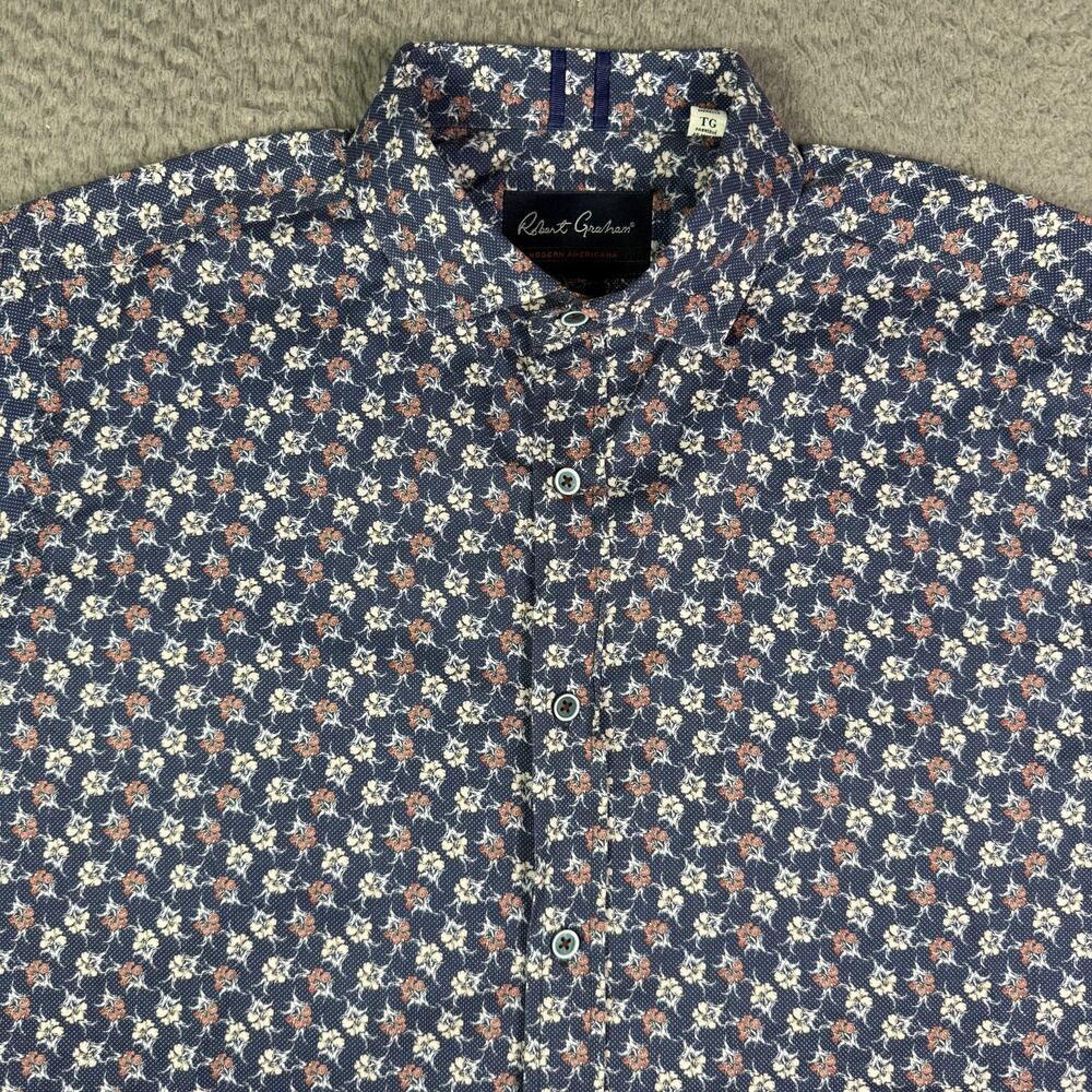 Robert Graham Shirt Men XL Multicolor Floral Abstract Art Geometric Short Sleeve